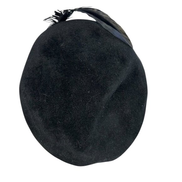 Vintage Muriel black velvet feathers woman's beret cap hat - Picture 4 of 5